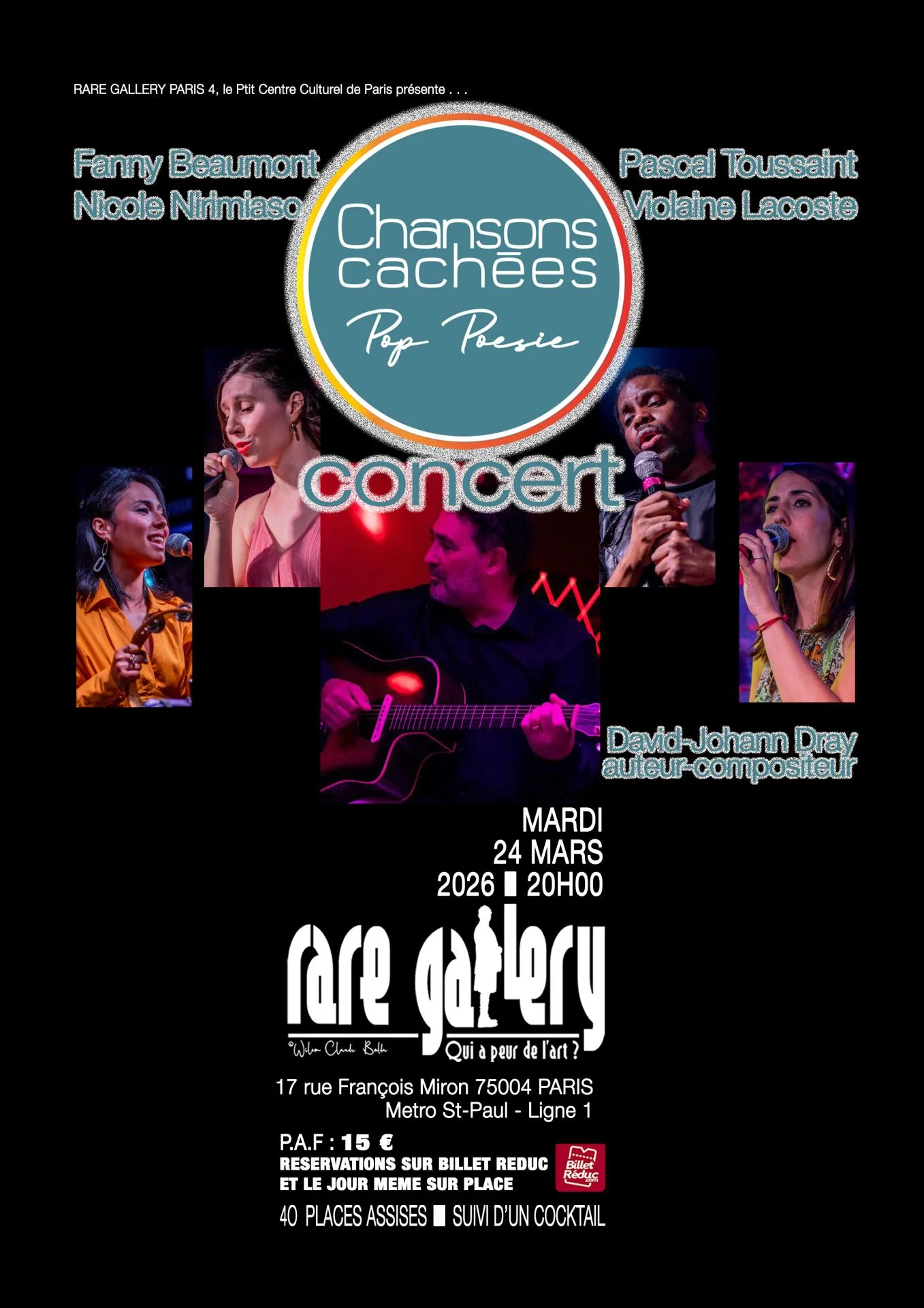 Affiche chansons cachees 24mars 26 a la rare gallery paris 4